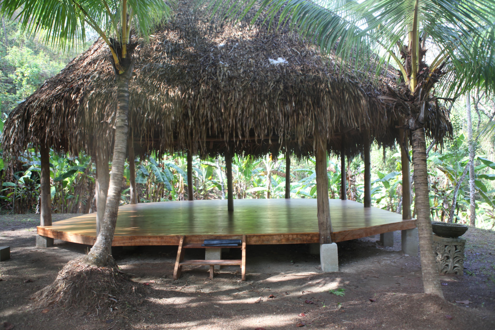 Plataforma de yoga con techo de palma